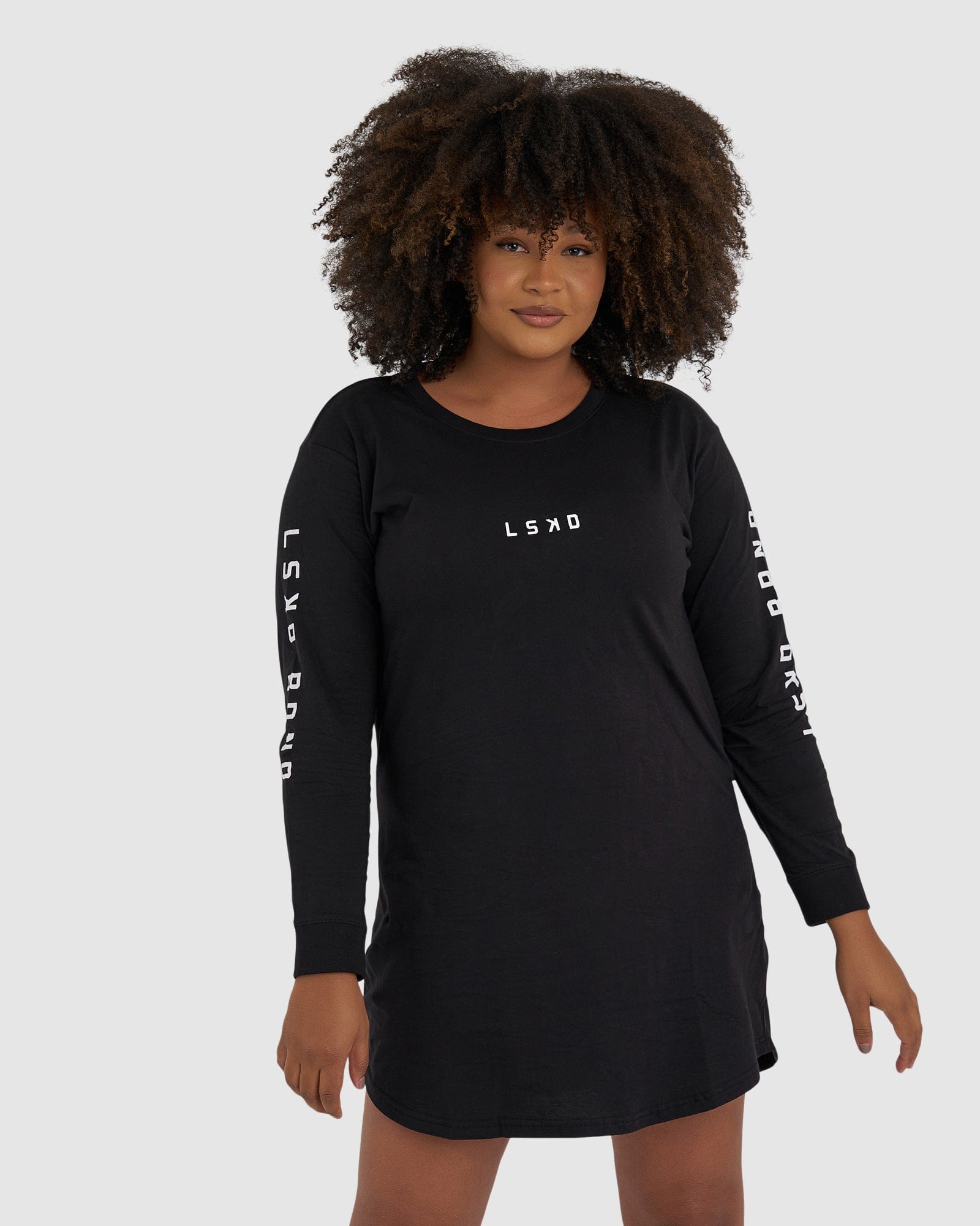 Model wearing Perspective LS Tee Dress - Black