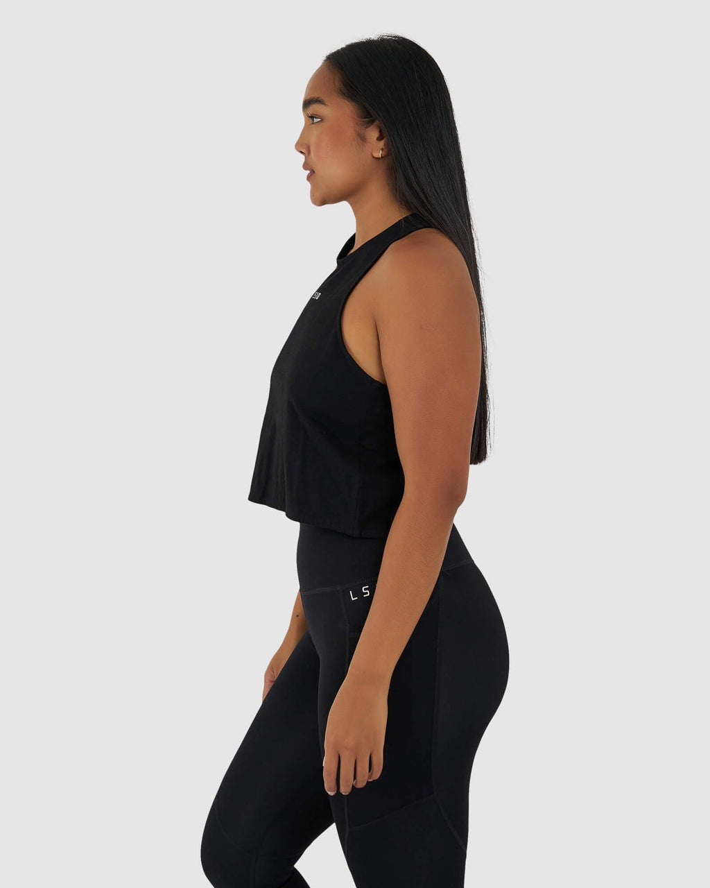 Model wearing Icon Crossover Tank - Black