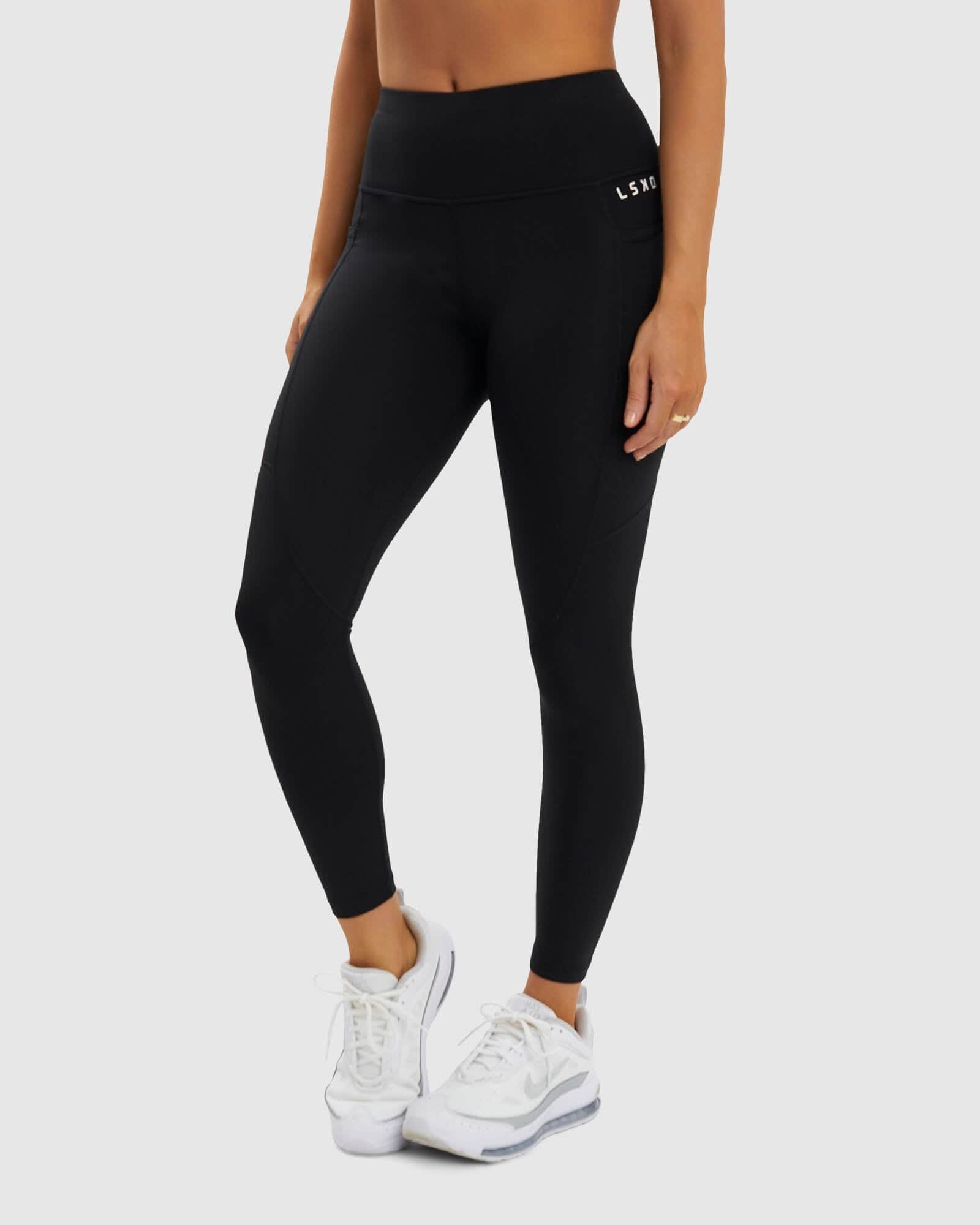 Model wearing Dash 7/8 Length Tight - Black-White