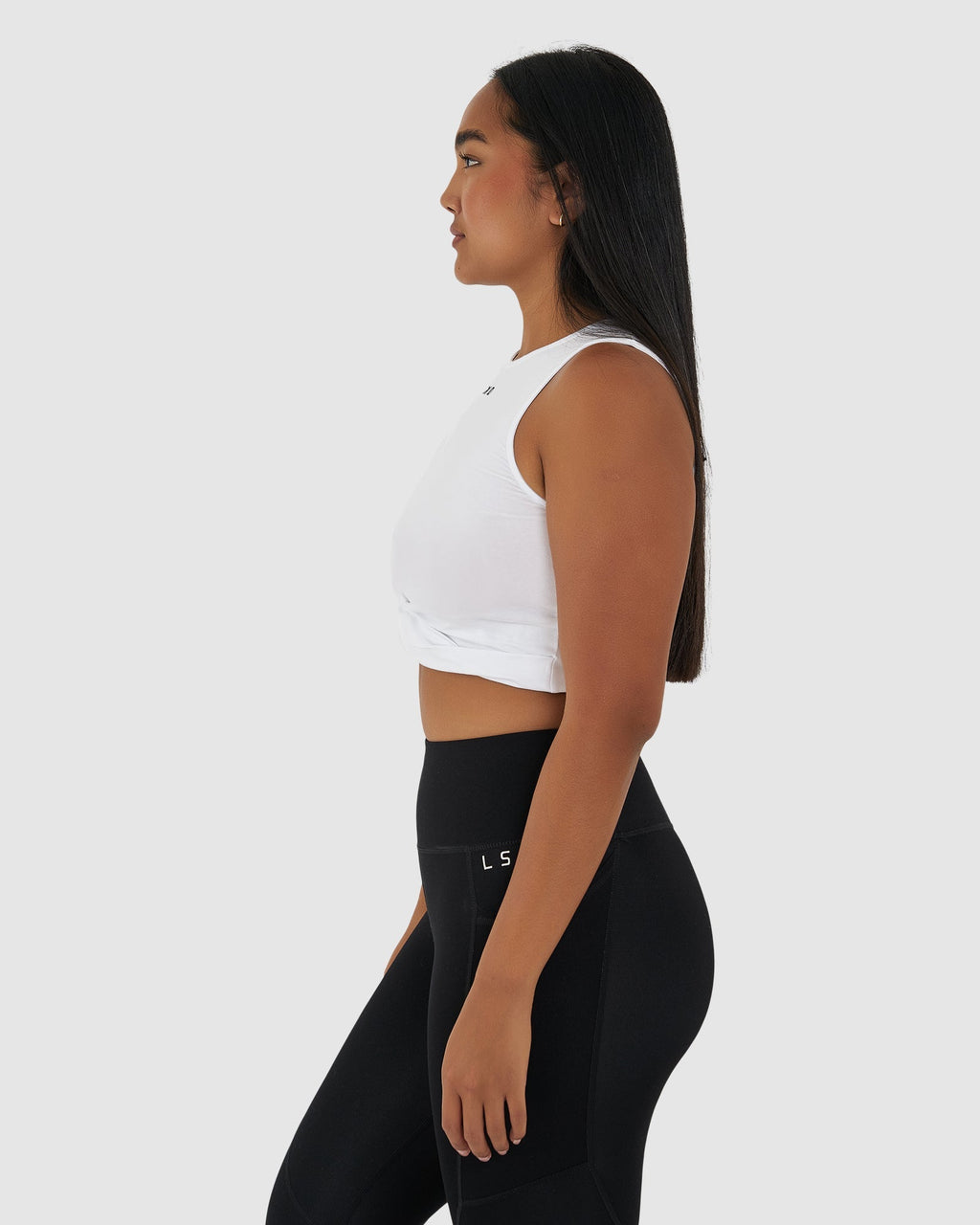 Model wearing Twist Tank - White