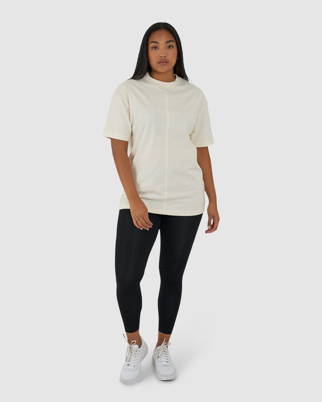 Model wearing Unisex Heavy Hitter Heavyweight Tee Oversize - Creme