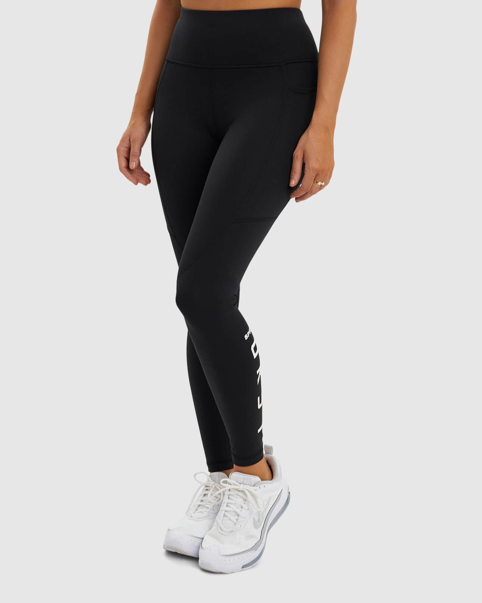 Model wearing SPRT Full Length Tight - Black-White