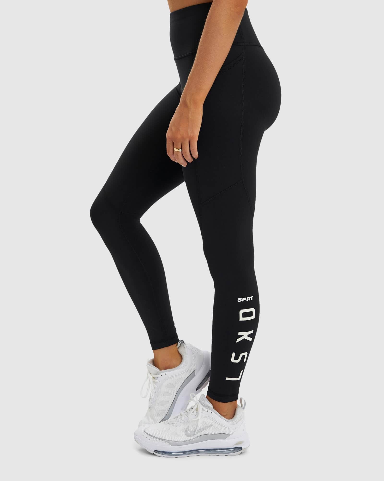 Model wearing SPRT Full Length Tight - Black-White