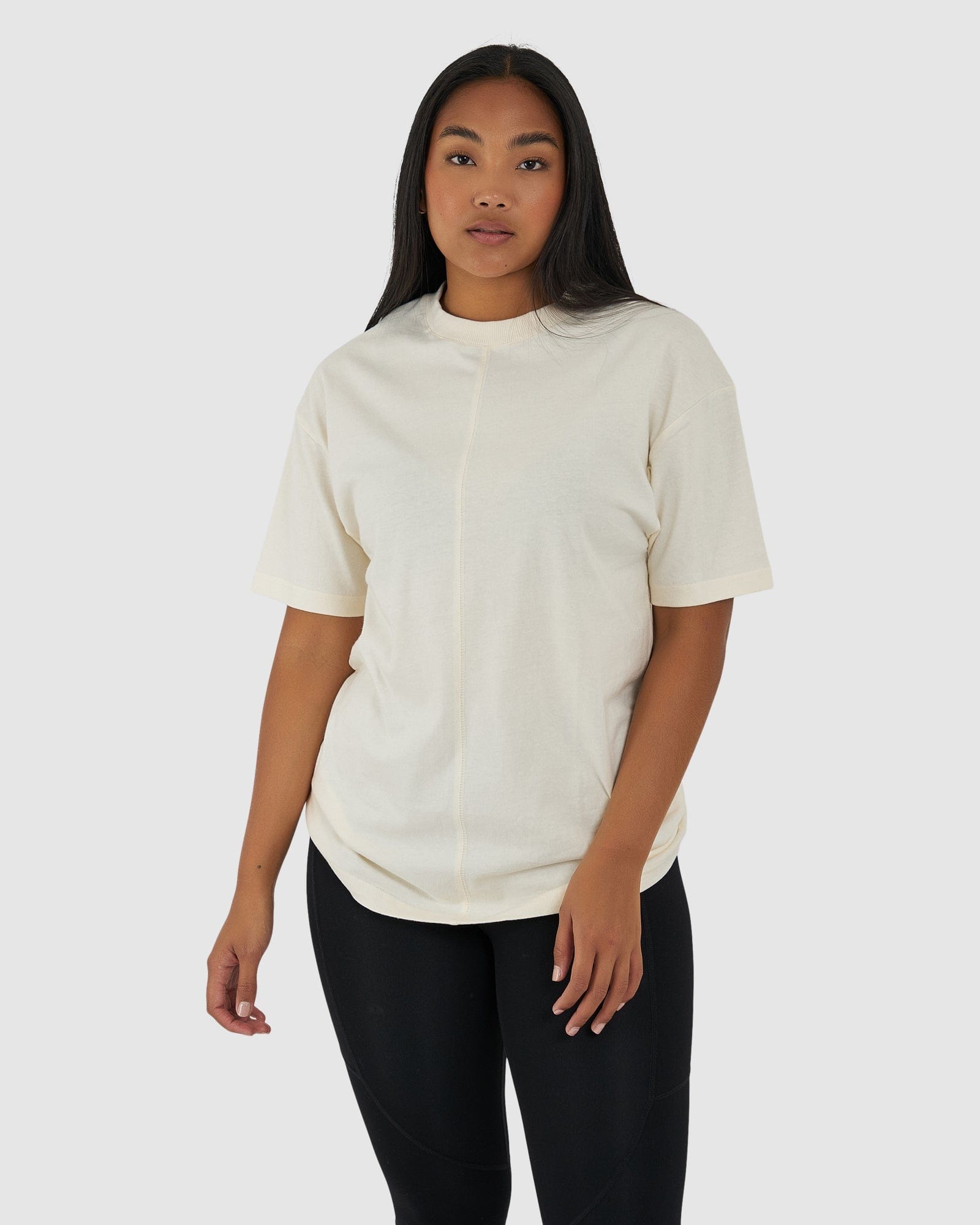 Model wearing Unisex Heavy Hitter Heavyweight Tee Oversize - Creme
