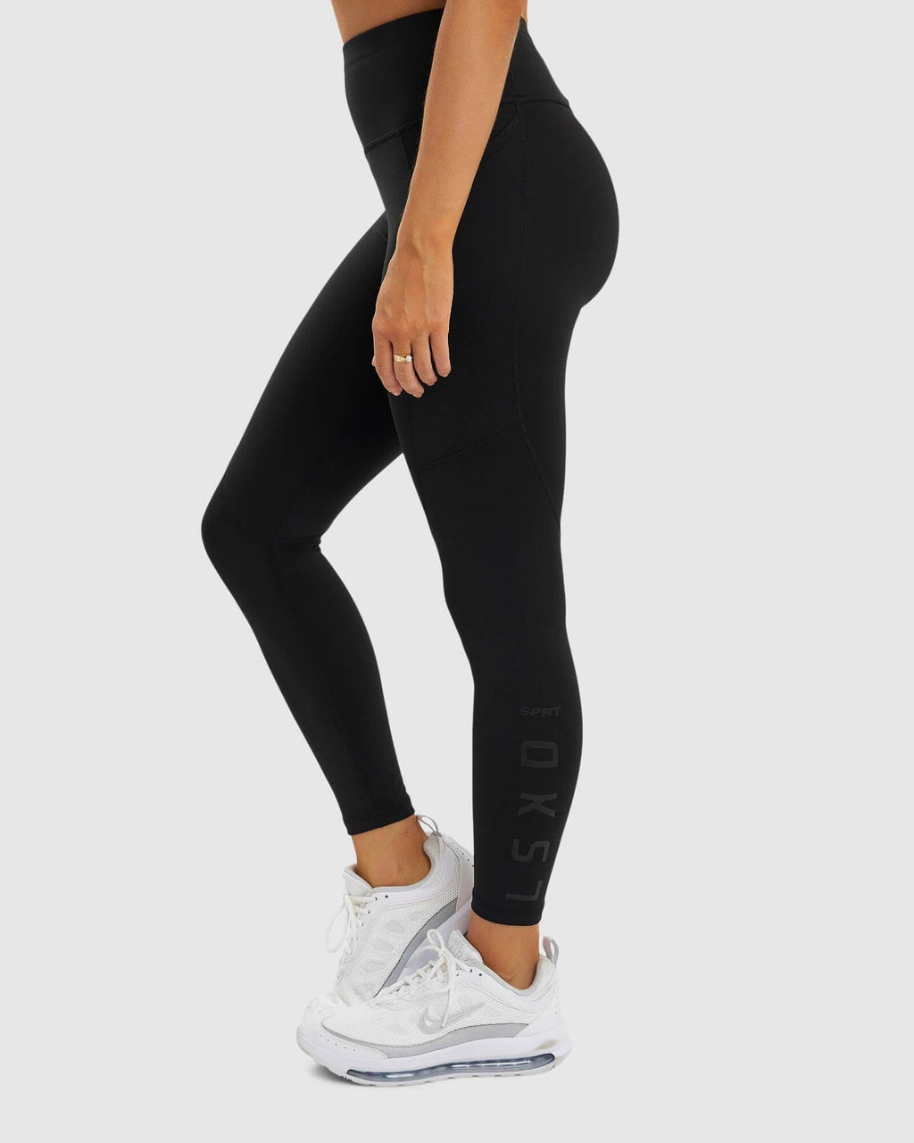 Model wearing SPRT 7/8 Length Tight - Black-Black