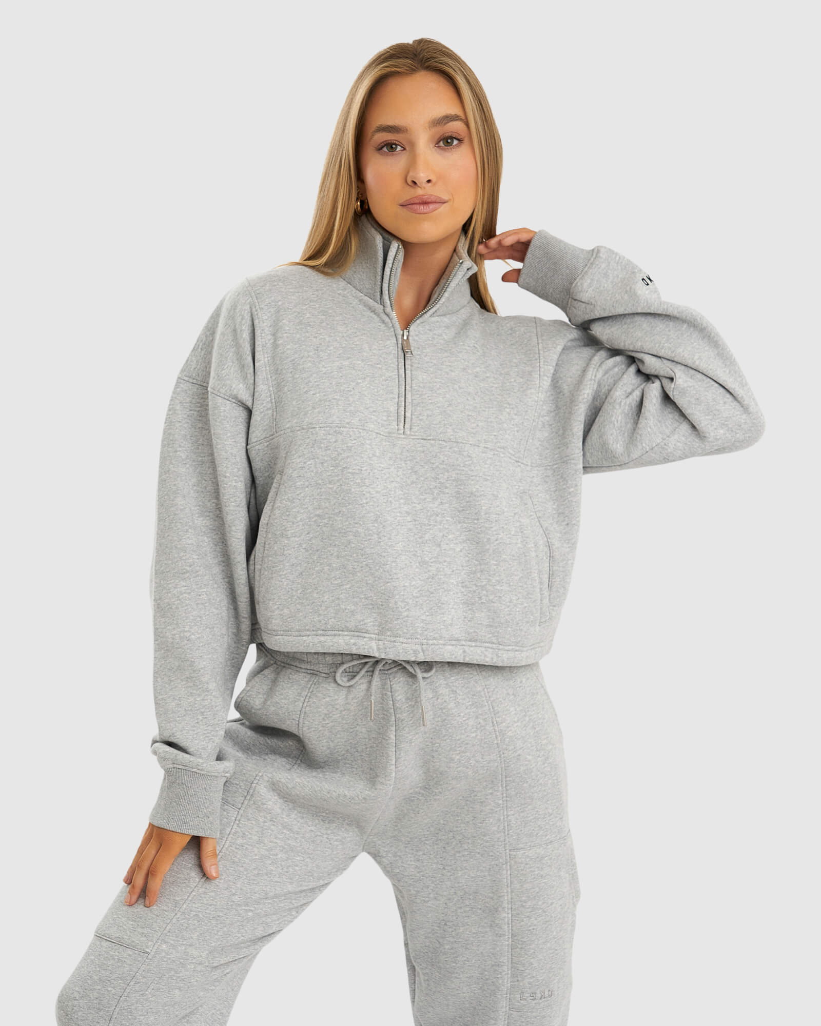 Model wearing Harley Sweater - Lt Grey Marl