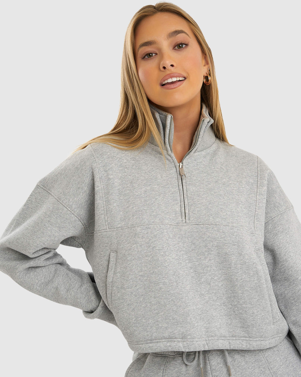 Model wearing Harley Sweater - Lt Grey Marl