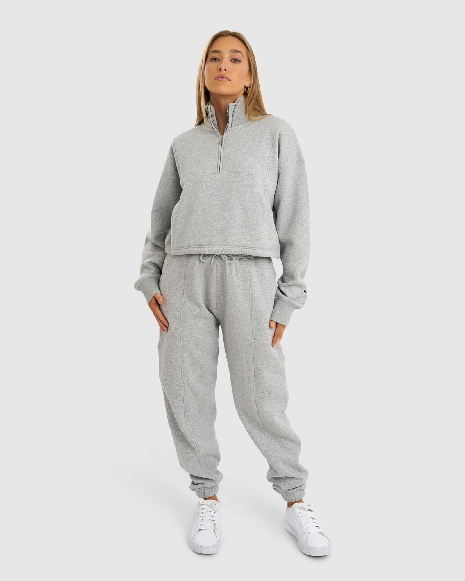 Model wearing Harley Sweater - Lt Grey Marl