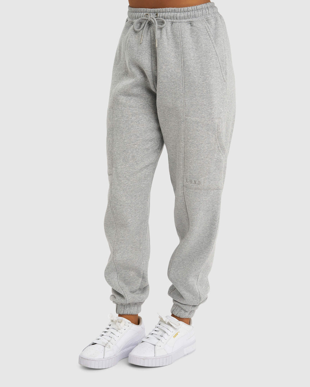 Model wearing Harley Track Pant - Lt Grey Marl