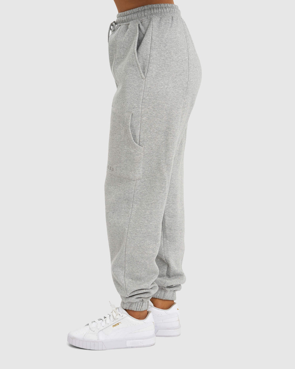 Model wearing Harley Track Pant - Lt Grey Marl