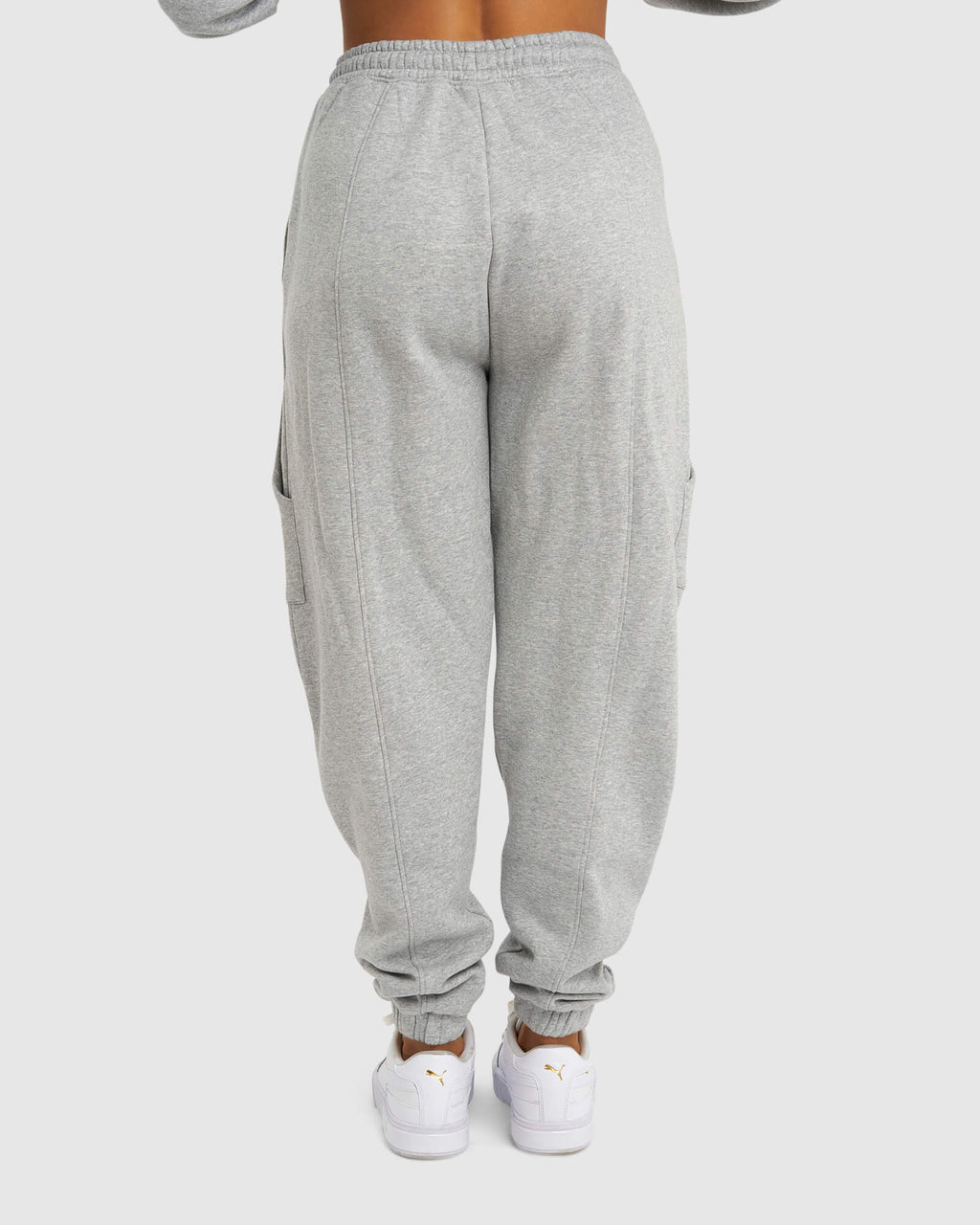 Model wearing Harley Track Pant - Lt Grey Marl