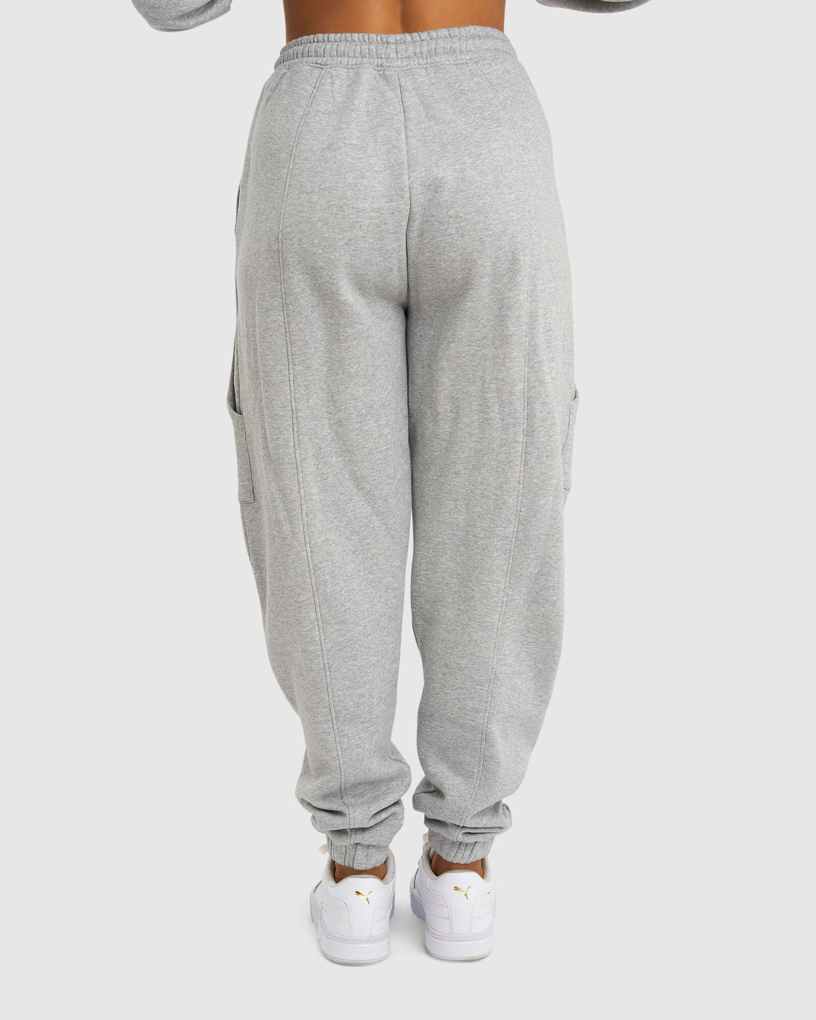 Model wearing Harley Track Pant - Lt Grey Marl