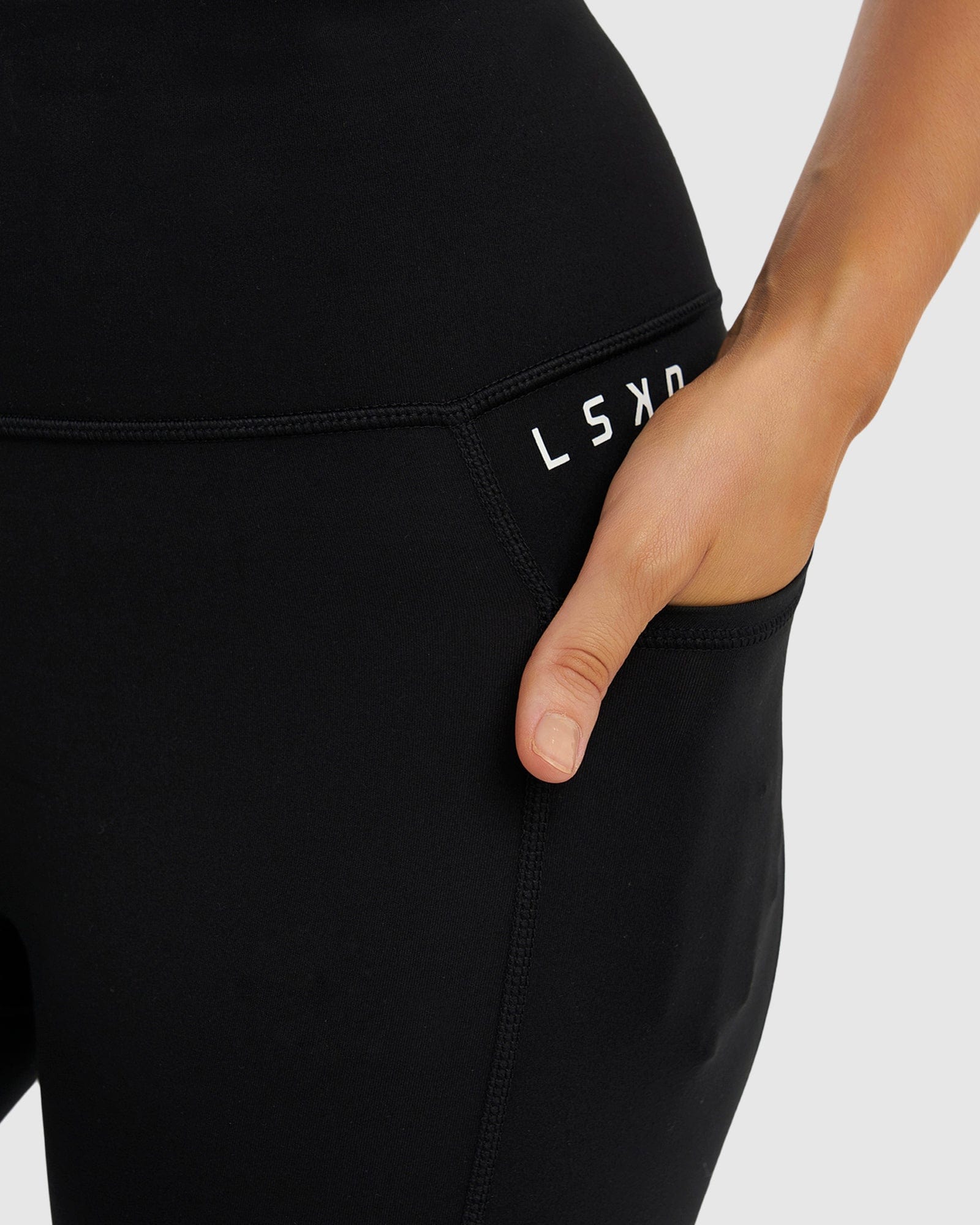 Model wearing Glide 7/8 Length Tight - Black-White