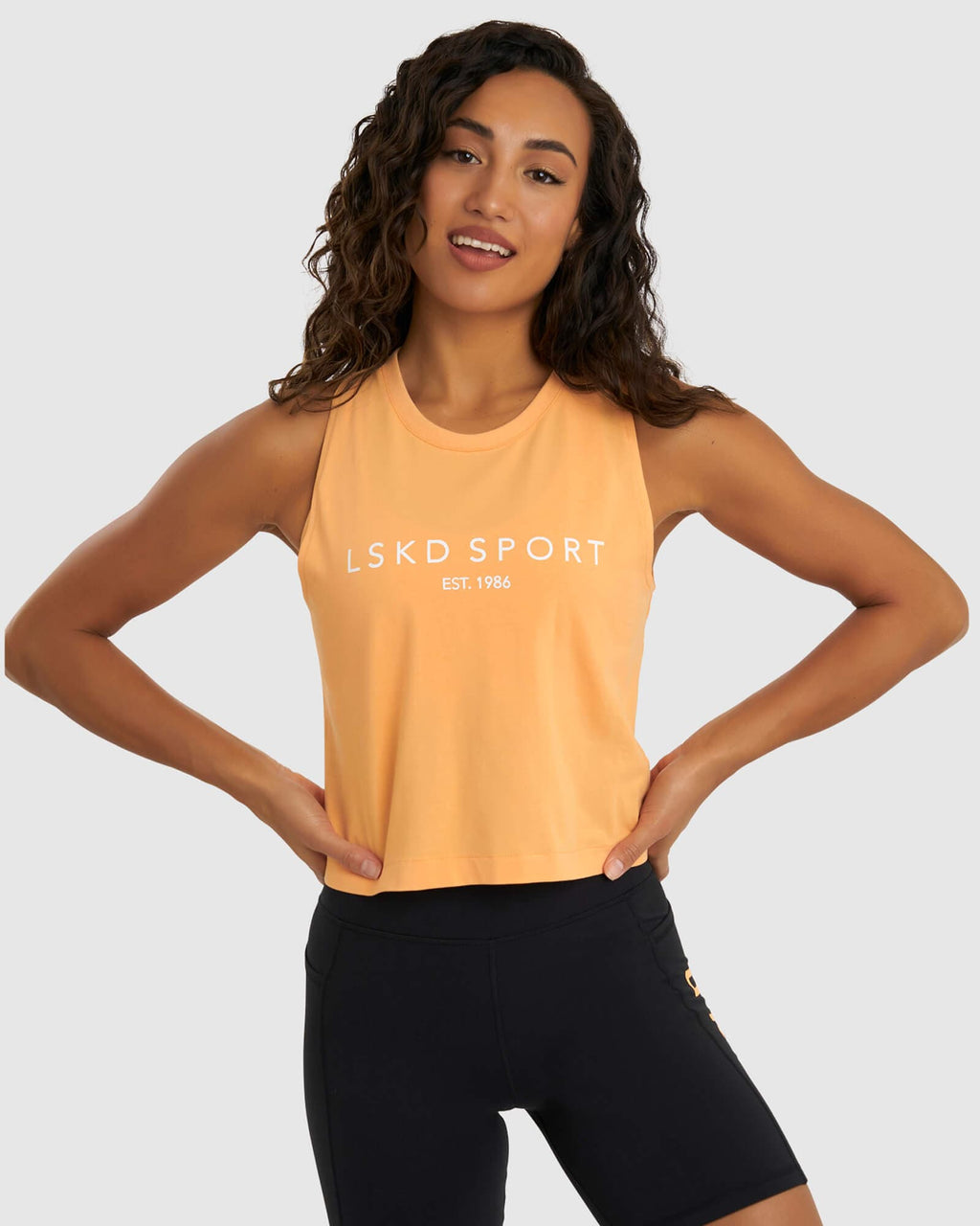 Model wearing Penalty Tank - Sherbet