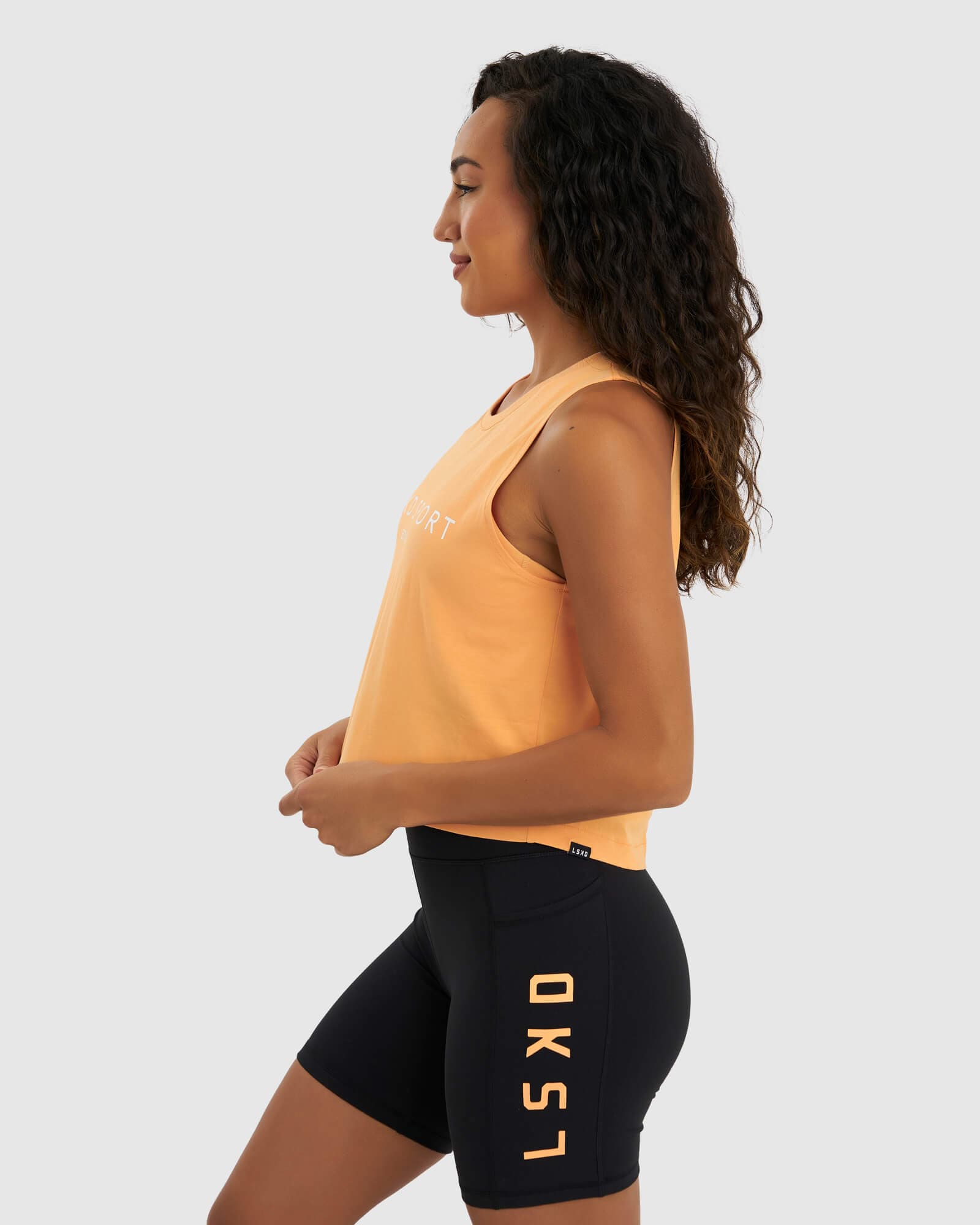 Model wearing Penalty Tank - Sherbet