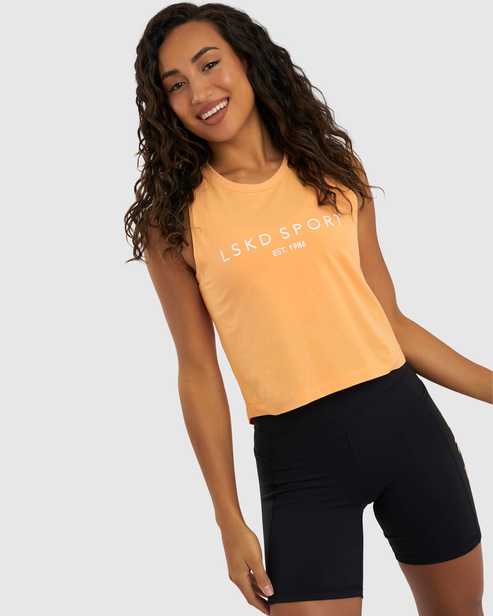 Model wearing Penalty Tank - Sherbet