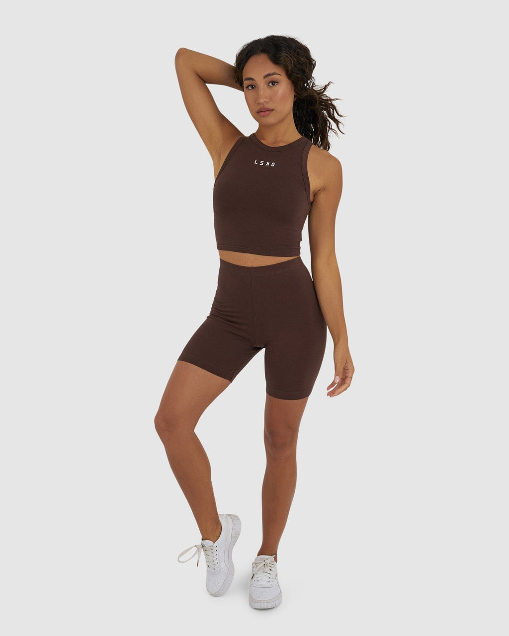 Model wearing Demi Bike Short - Walnut