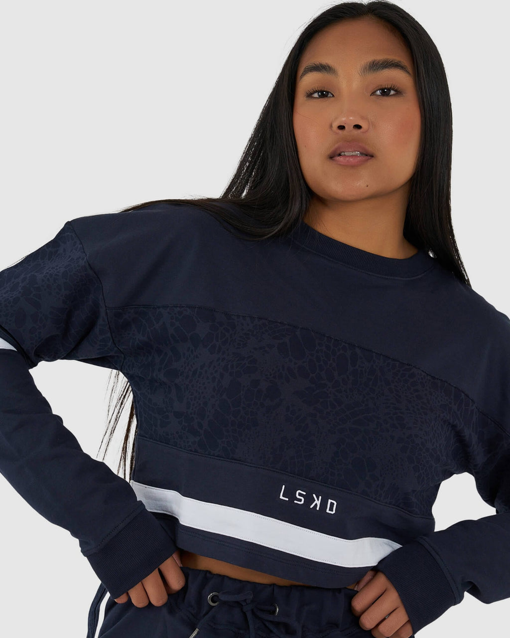 Model wearing Whitney Sweater - Navy Mamba
