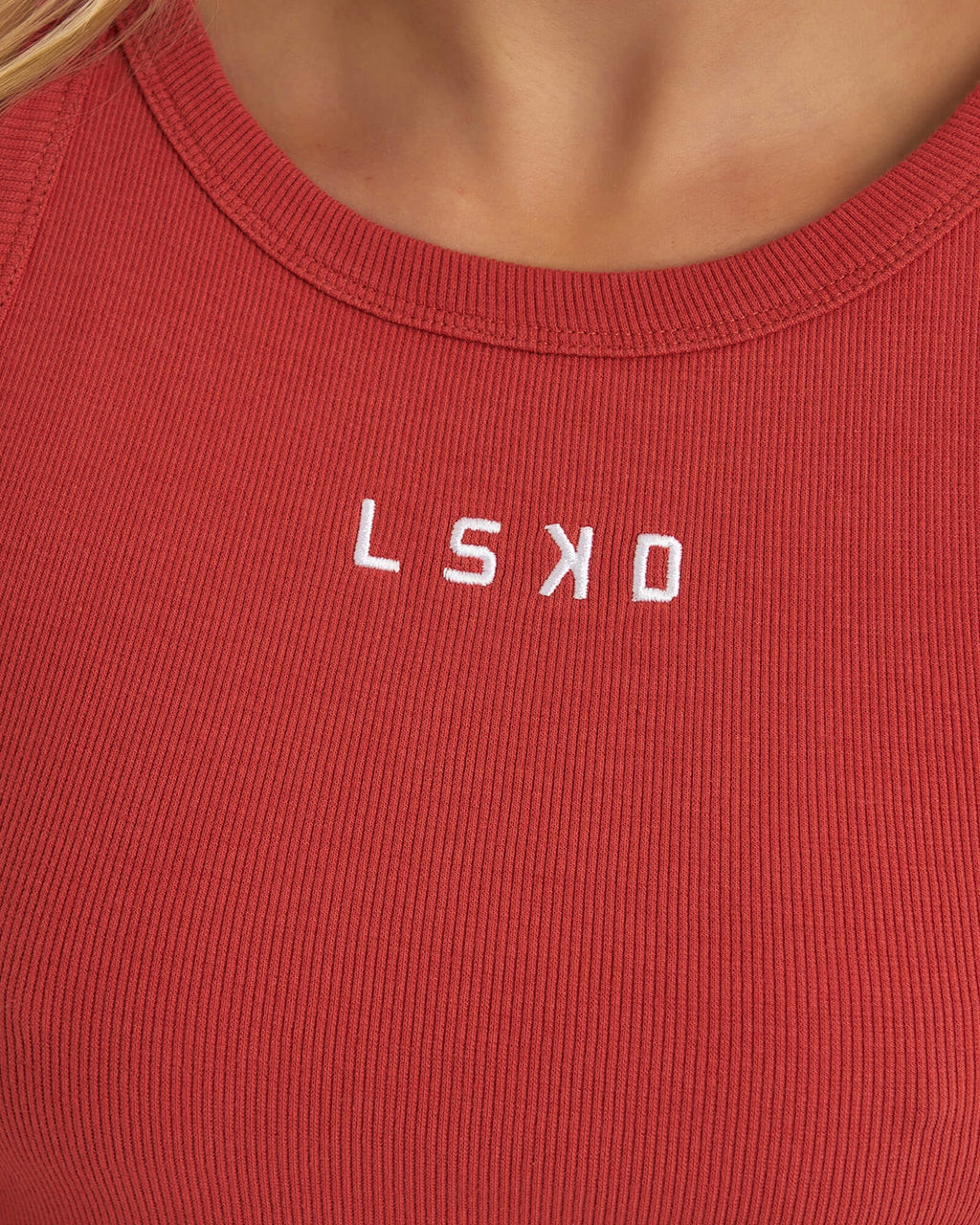 Model wearing Field Ribbed Tank Dress - Hot Tamale