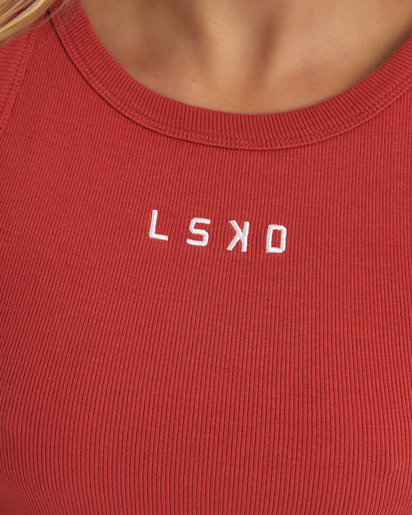 Model wearing Field Ribbed Tank Dress - Hot Tamale