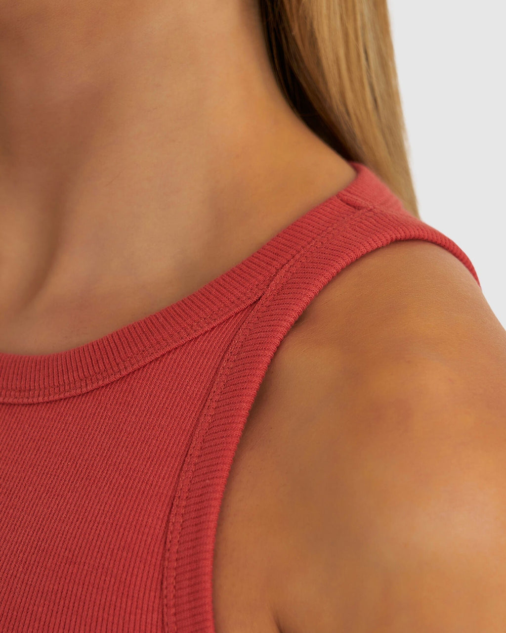 Model wearing Field Ribbed Tank Dress - Hot Tamale