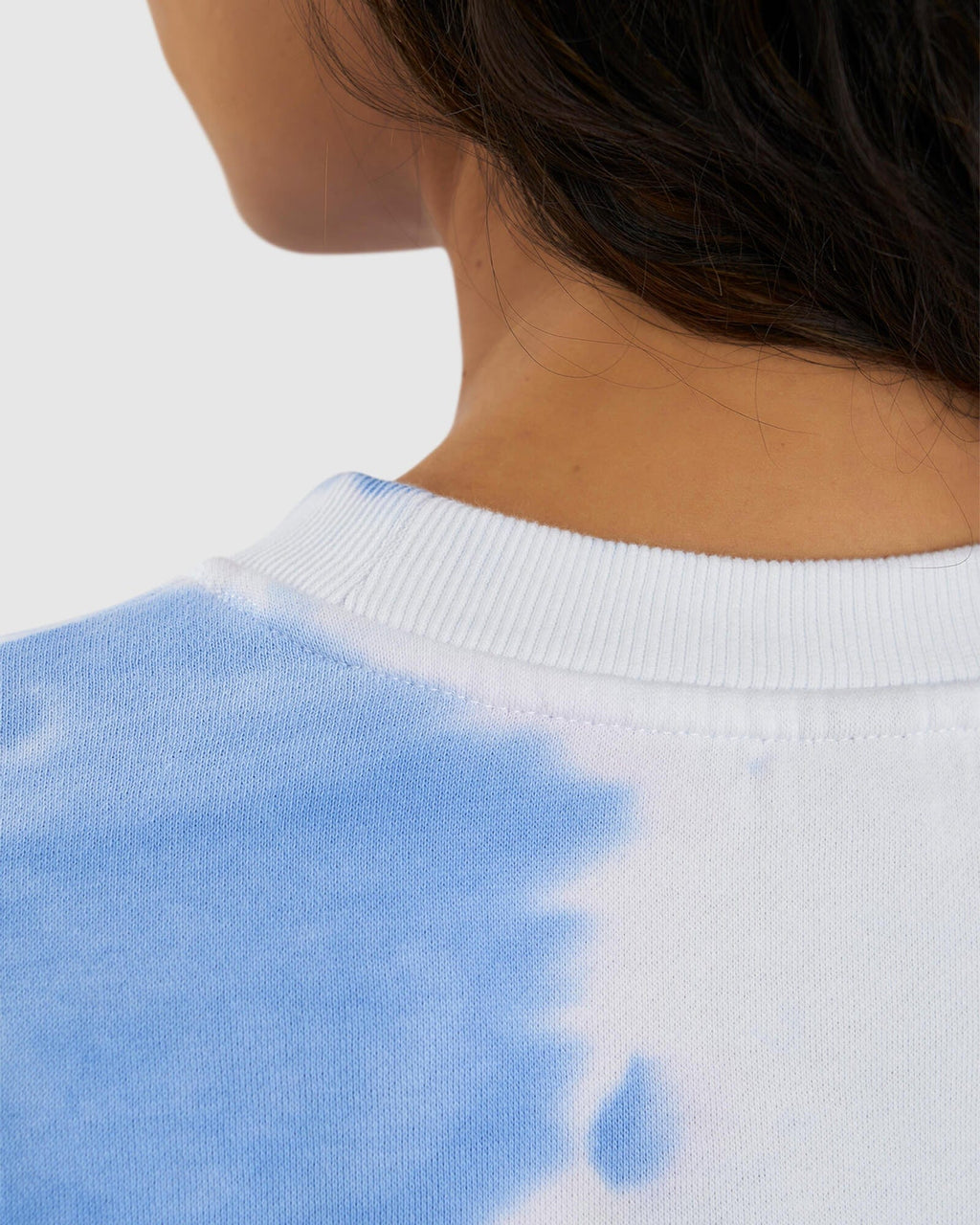 Model wearing Brook Oversized Sweater - Soft Blue Tie Dye