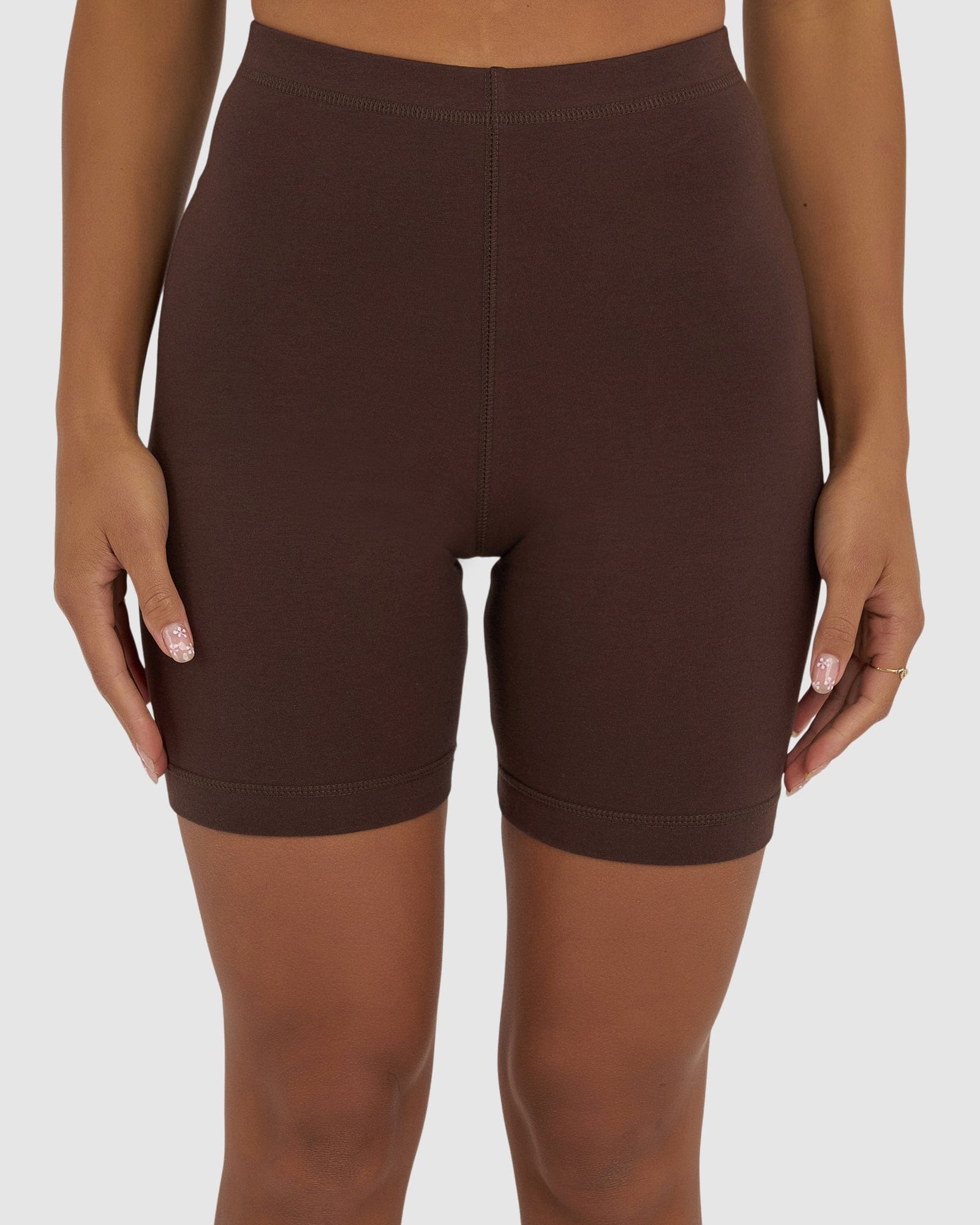Model wearing Demi Bike Short - Walnut