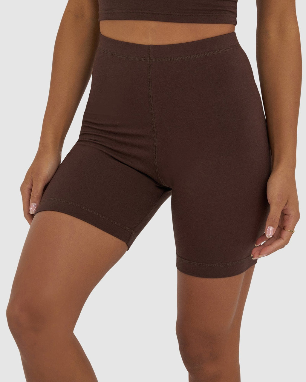 Model wearing Demi Bike Short - Walnut