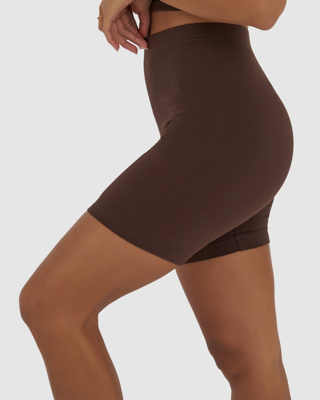 Model wearing Demi Bike Short - Walnut