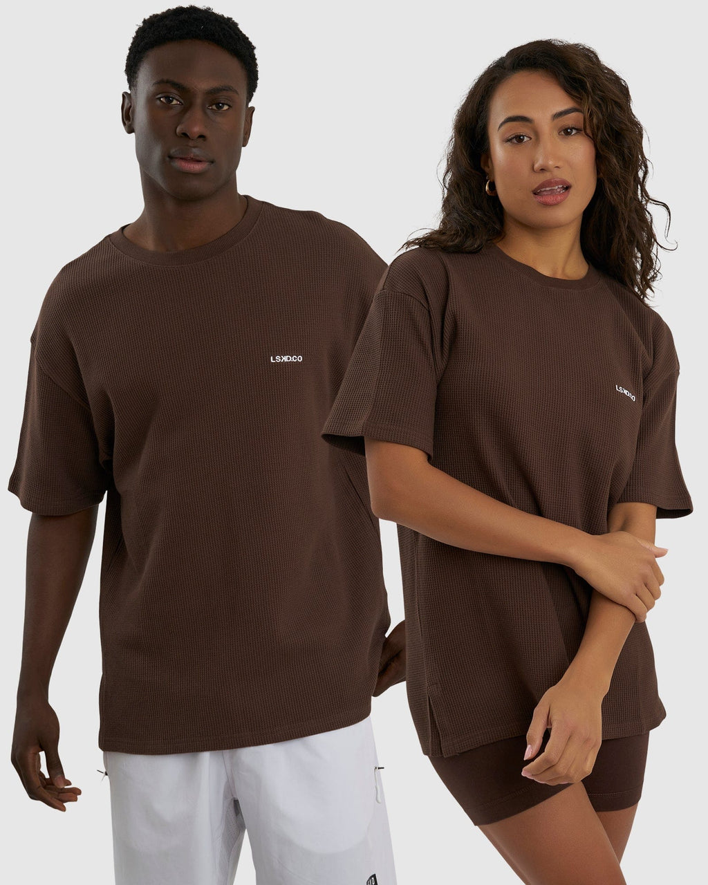 Model wearing Unisex Verse Waffle Tee - Walnut