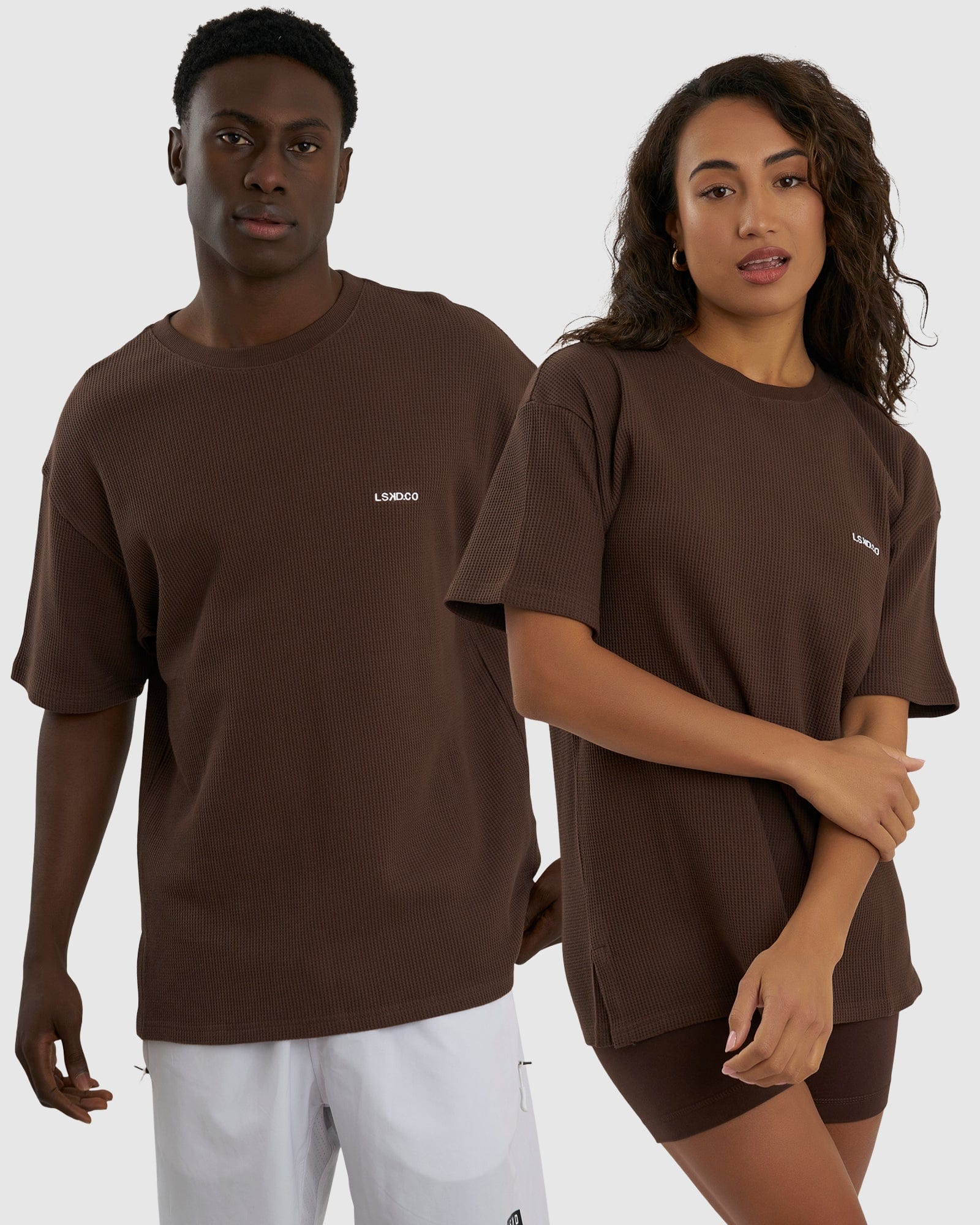 Model wearing Unisex Verse Waffle Tee - Walnut