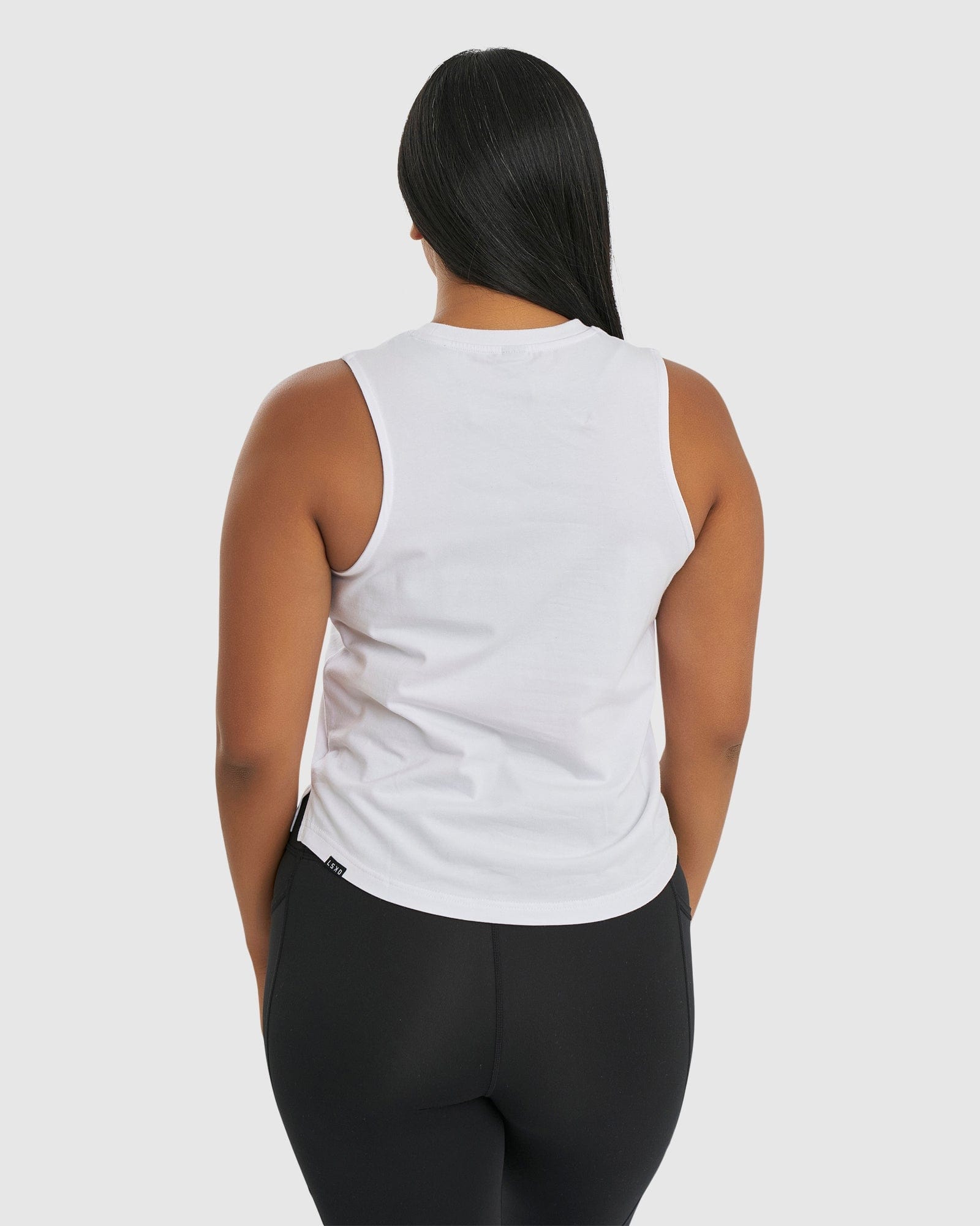 Model wearing Rep Tank - White-Sherbet