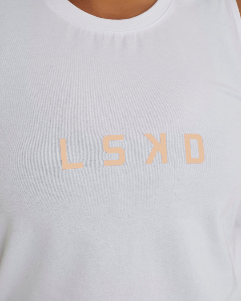 Model wearing Rep Tank - White-Sherbet