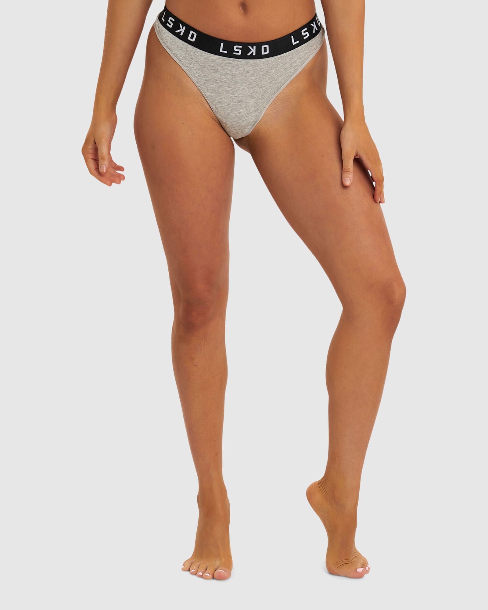 Model wearing Gigi-String Brief - Lt Grey Marl