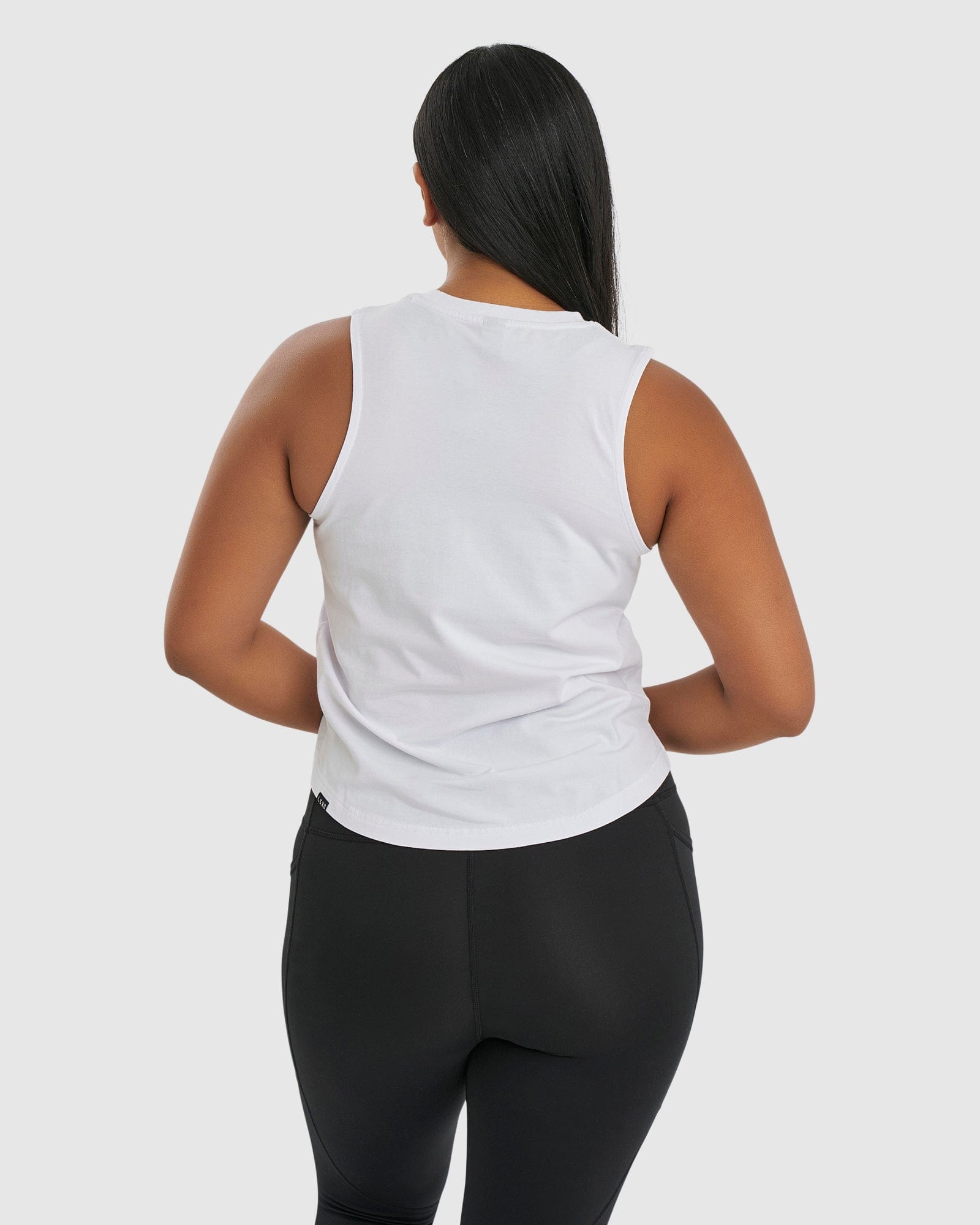 Model wearing Rep Tank - White-Black