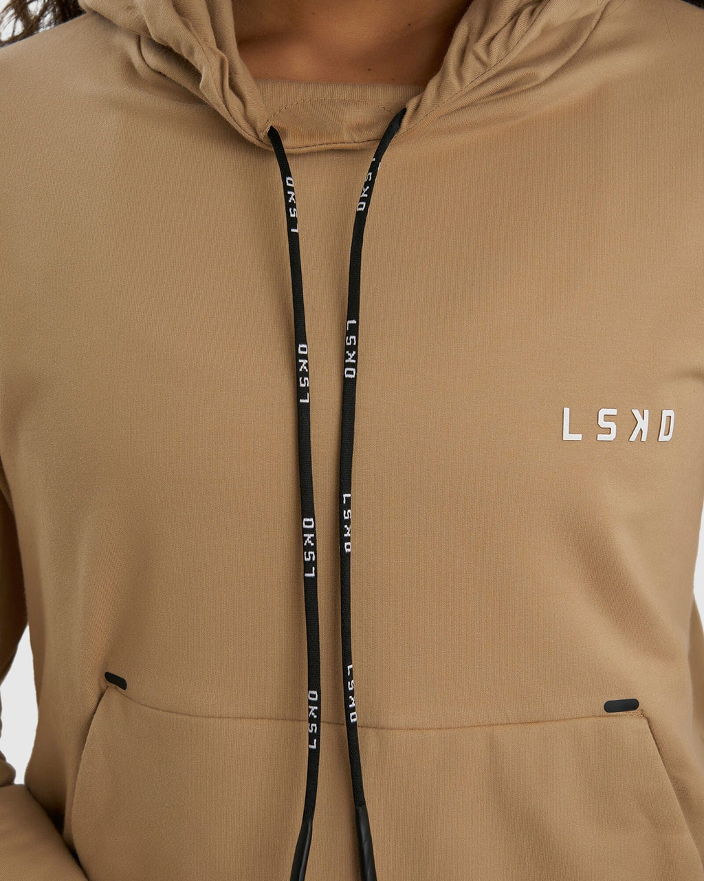 Model wearing Grind Hoodie - Almond