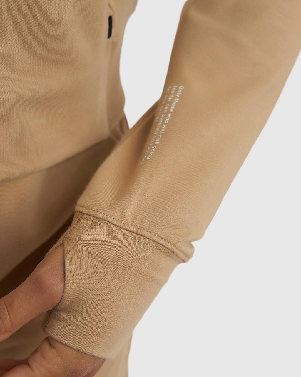 Model wearing Grind Hoodie - Almond