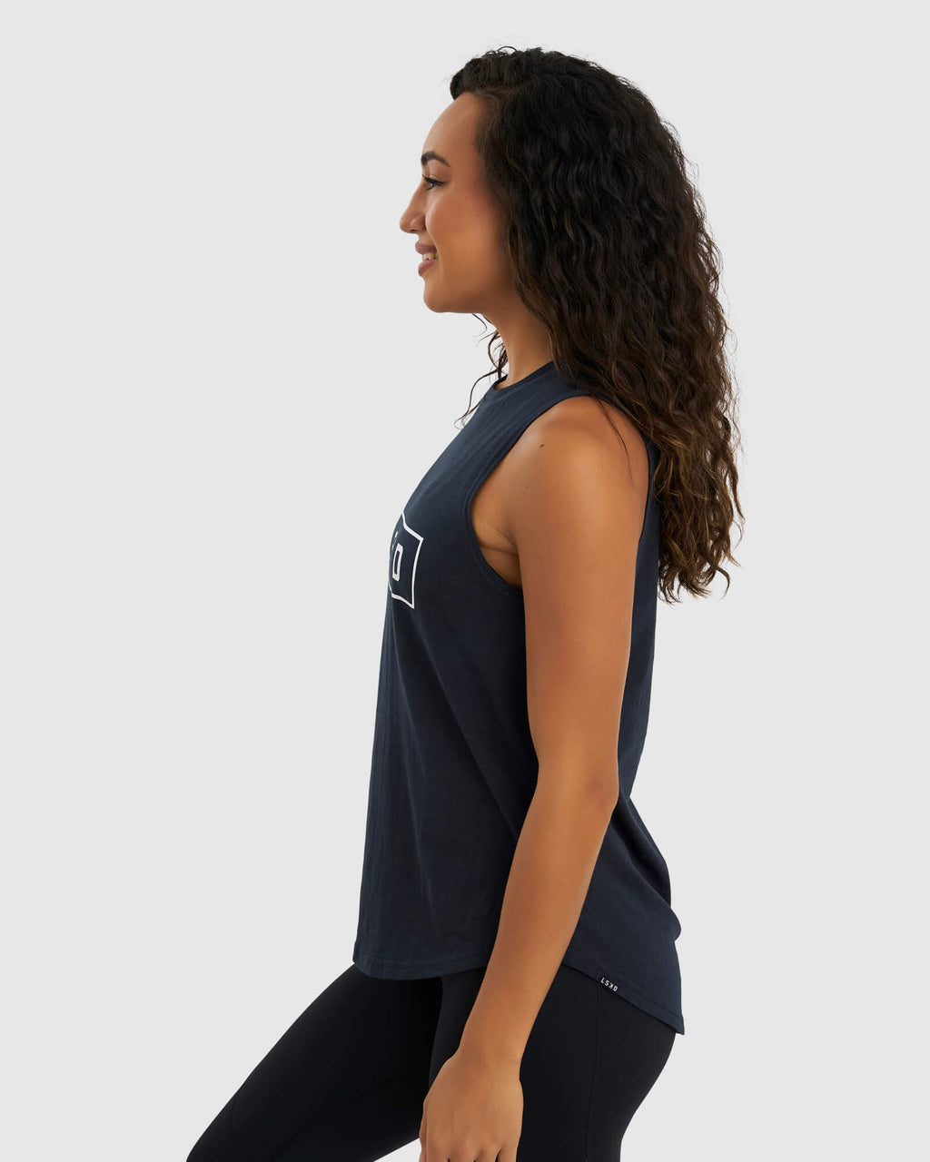 Model wearing Luna Tank - Carbon-White