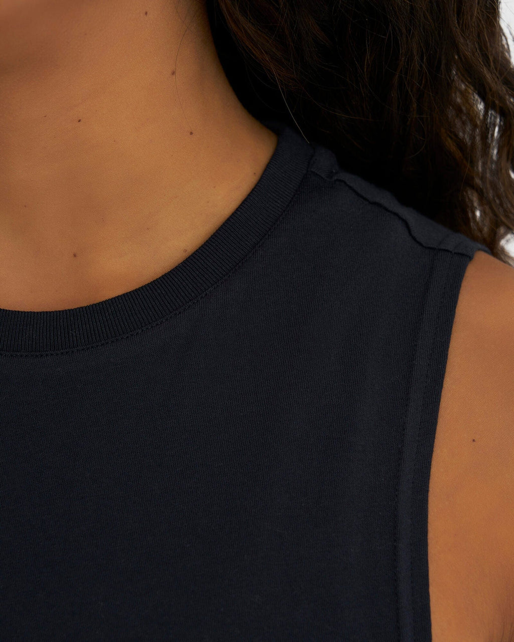 Model wearing Luna Tank - Carbon-White