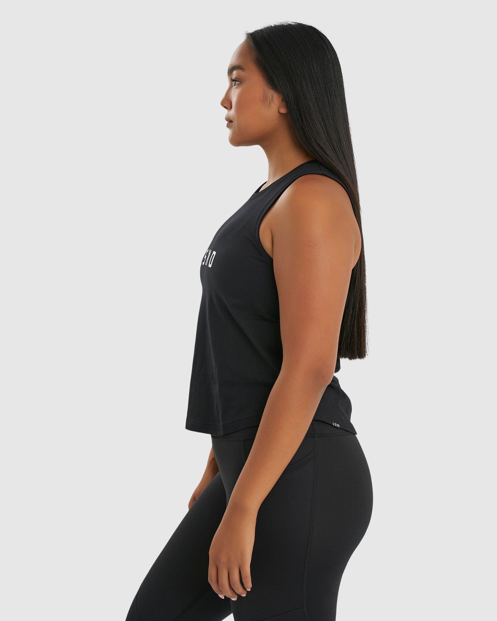 Model wearing Rep Tank - Black-White