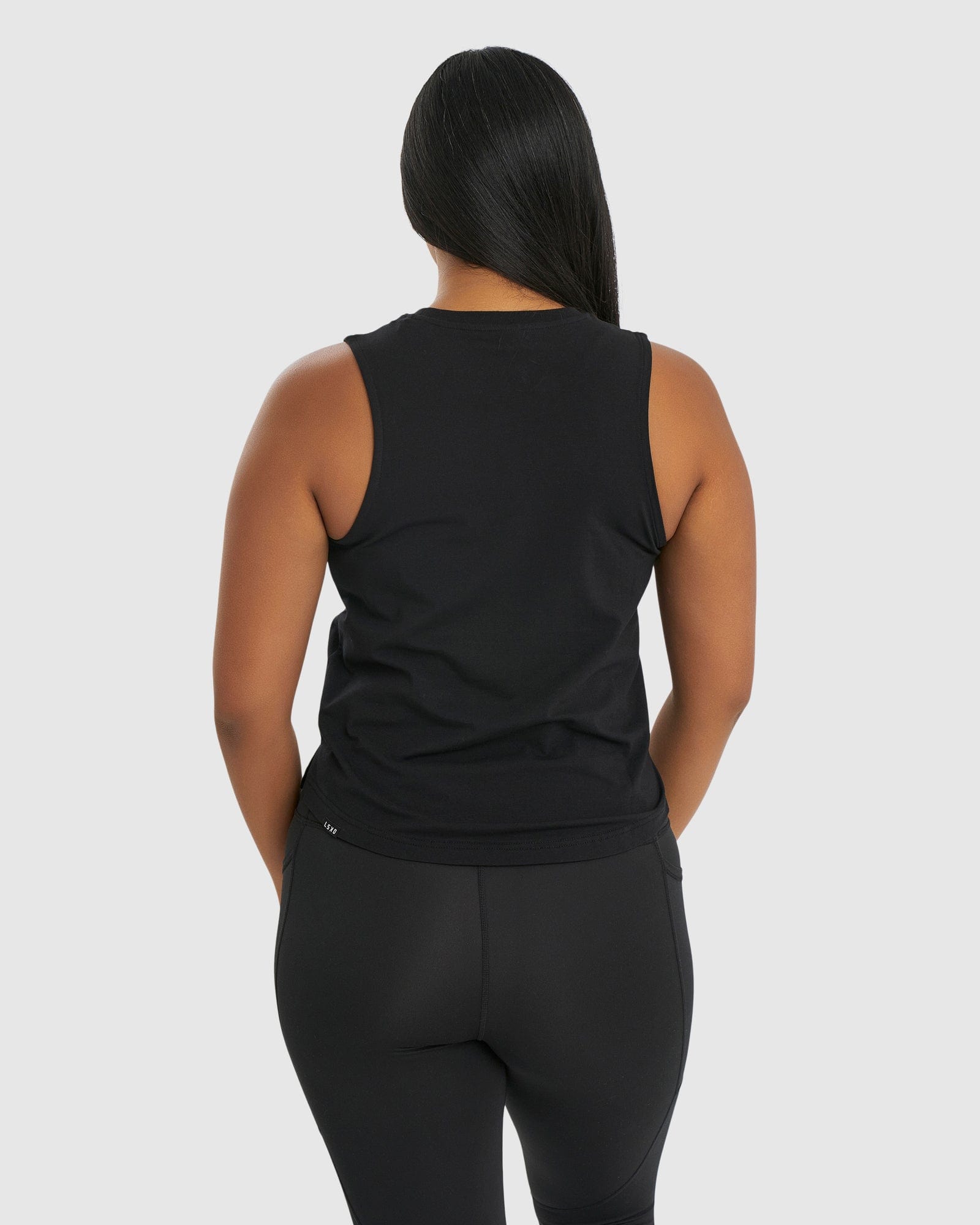 Model wearing Rep Tank - Black-White