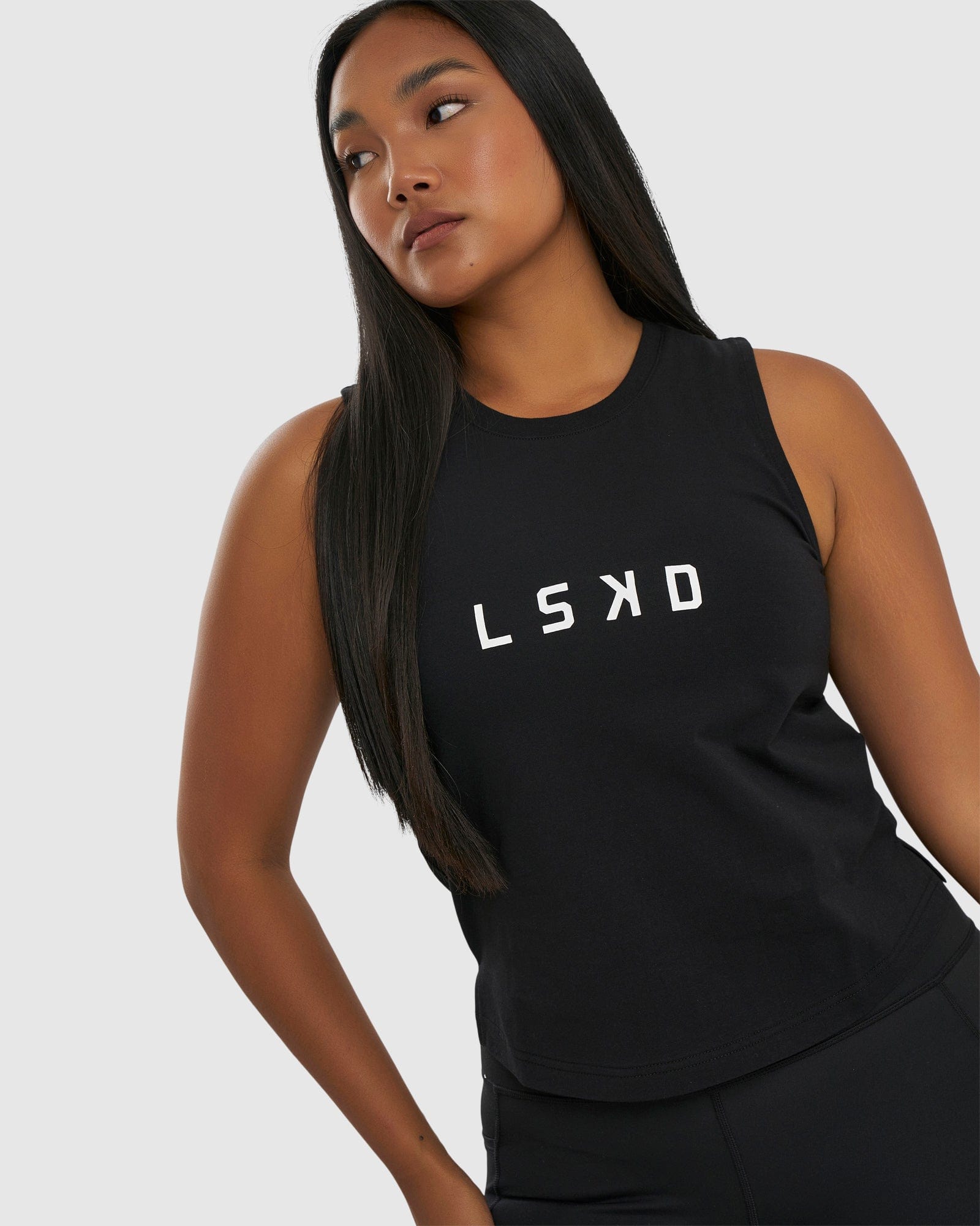 Model wearing Rep Tank - Black-White