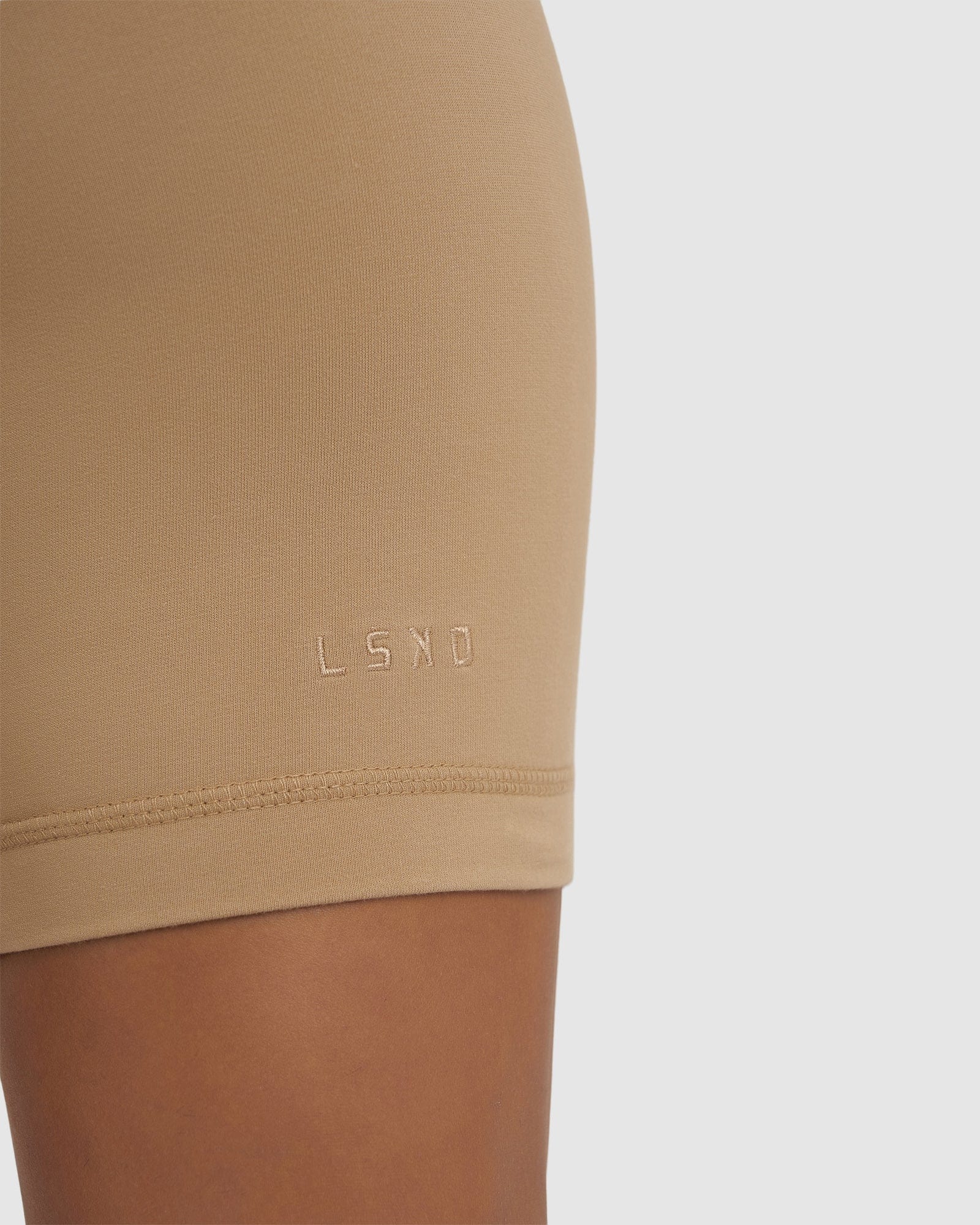Model wearing Demi Bike Short - Almond