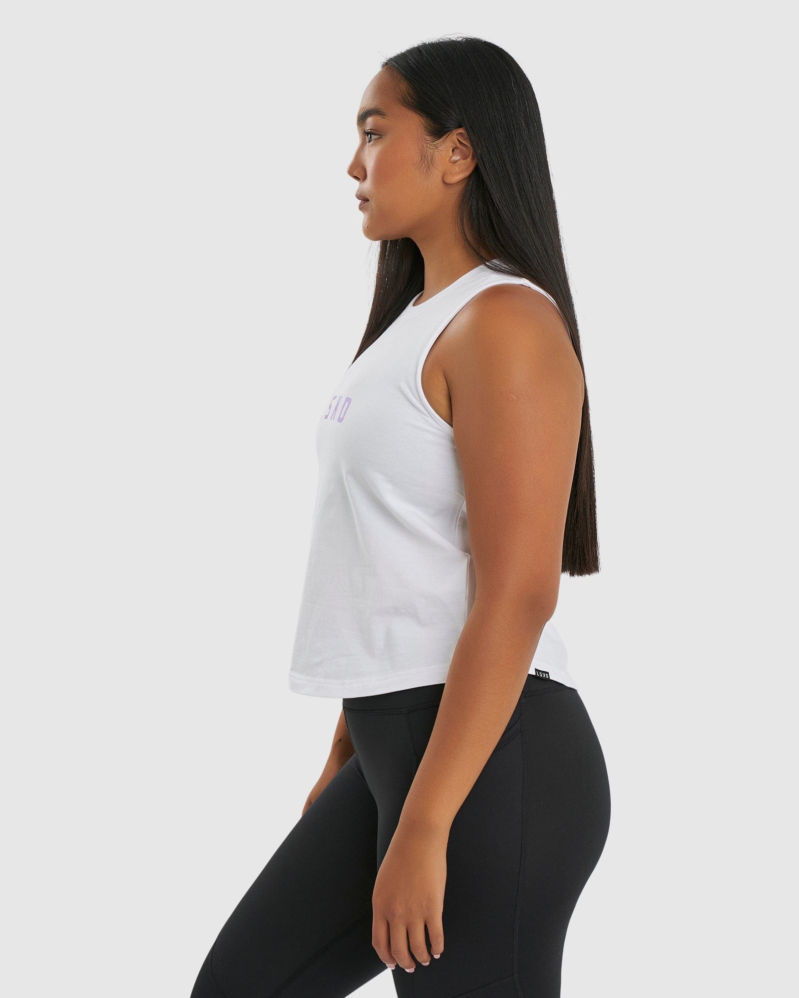 Model wearing Rep Tank - White-Pastel Lilac