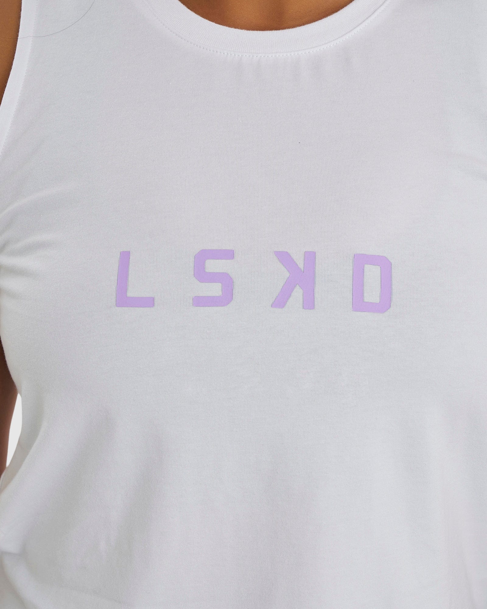 Model wearing Rep Tank - White-Pastel Lilac