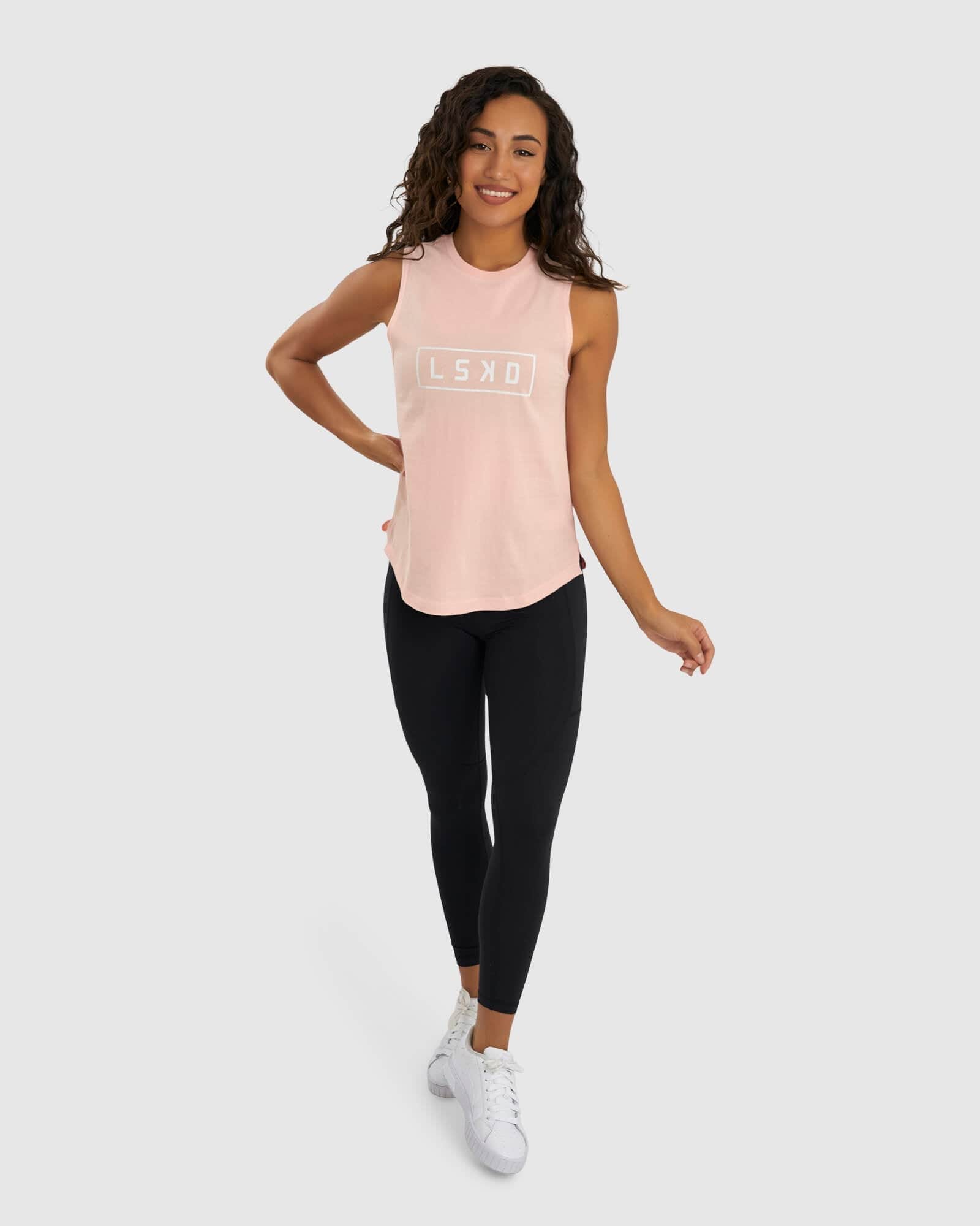 Model wearing Luna Tank - Pink-White