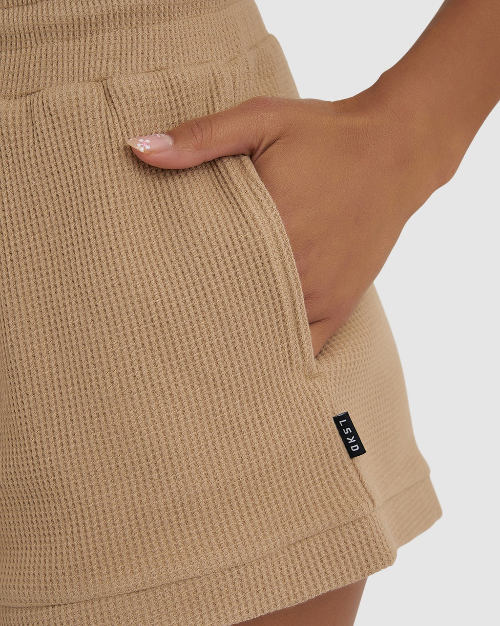 Model wearing Recovery Waffle Short - Almond