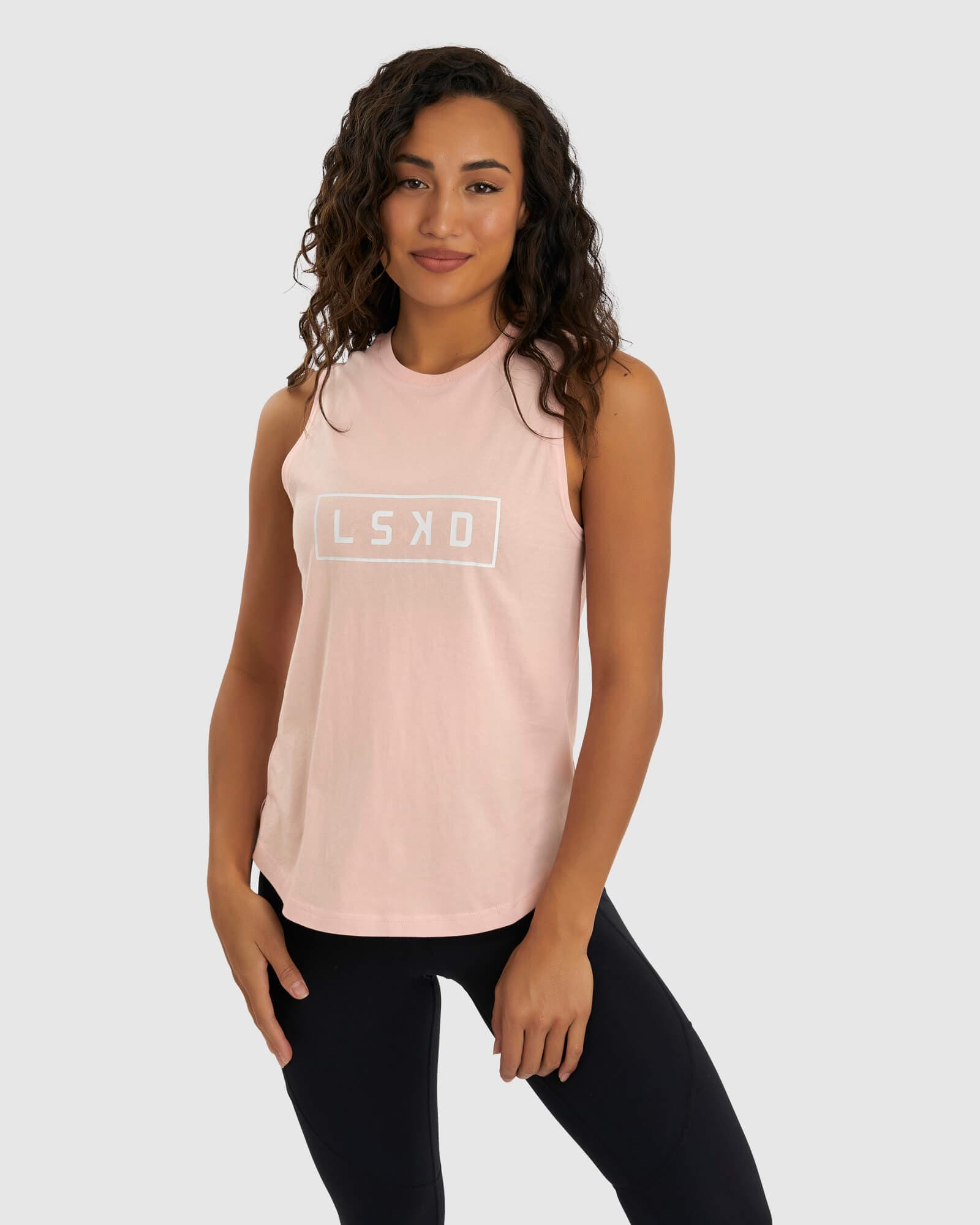 Model wearing Luna Tank - Pink-White