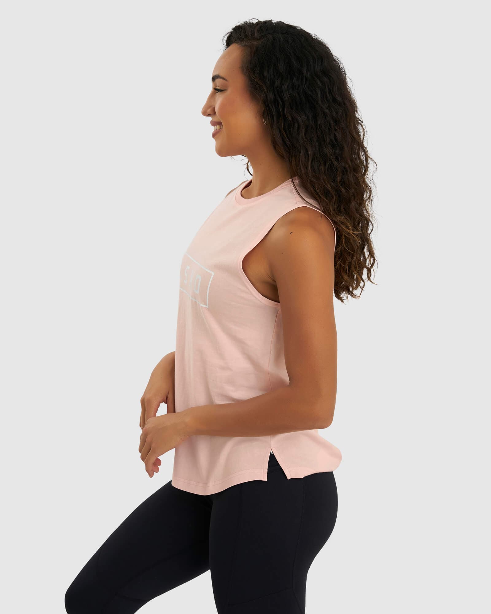 Model wearing Luna Tank - Pink-White