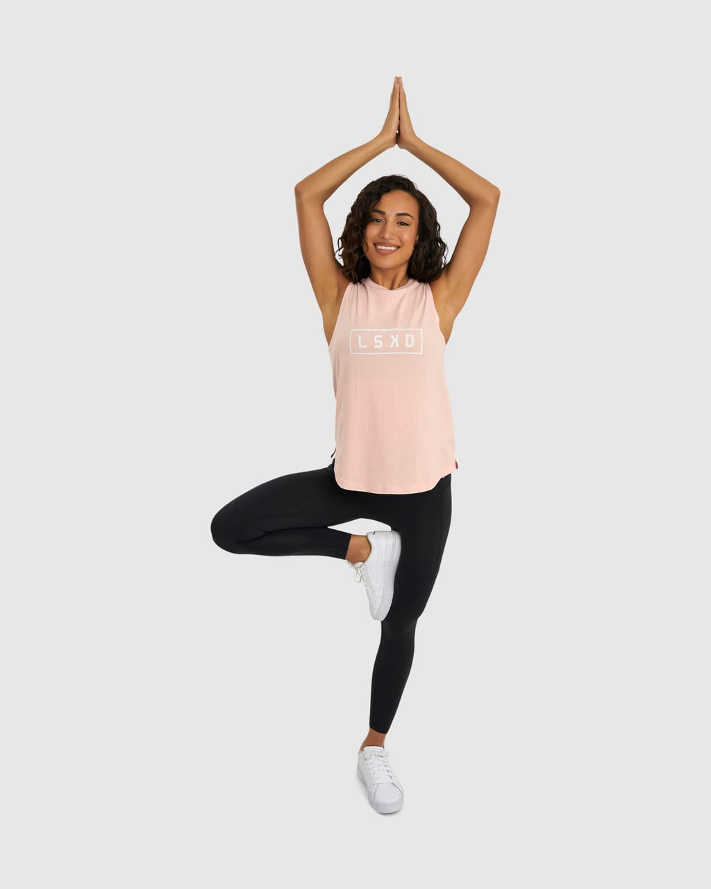 Model wearing Luna Tank - Pink-White